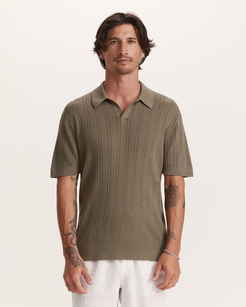 Cornell Knit Polo in Green - SABA