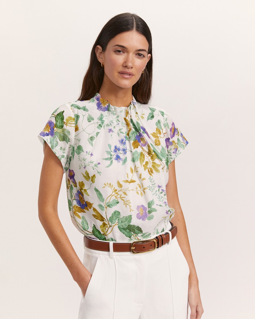 Parker outlet Women's Veera Cotton Flutter Sleeve Blouse XXL $168 Lemon Wildflower