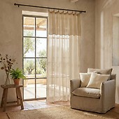 Rideau En Lin Lavé Ajustable 140x270 Cm - Couleur Miel, Certifié Oeko-Tex - Neuf