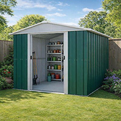 0419クオページ 8' x 9' Yardmaster Green Metal Shed 89GEYZ | Shedstore
