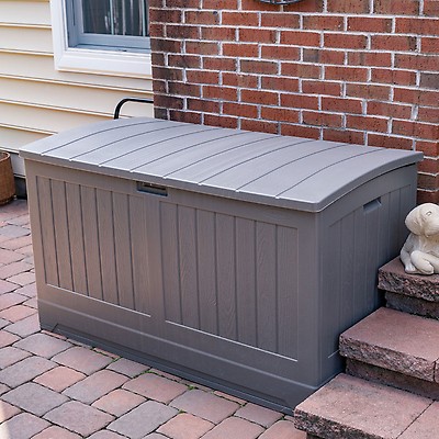 Suncast Resin Small Indoor/Outdoor Storage Deck Box with Seat, Stoney, 83-L