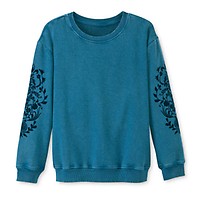 Sweatshirt with Flocked Sleeves, Cotton French Terry, Ribknit Trim