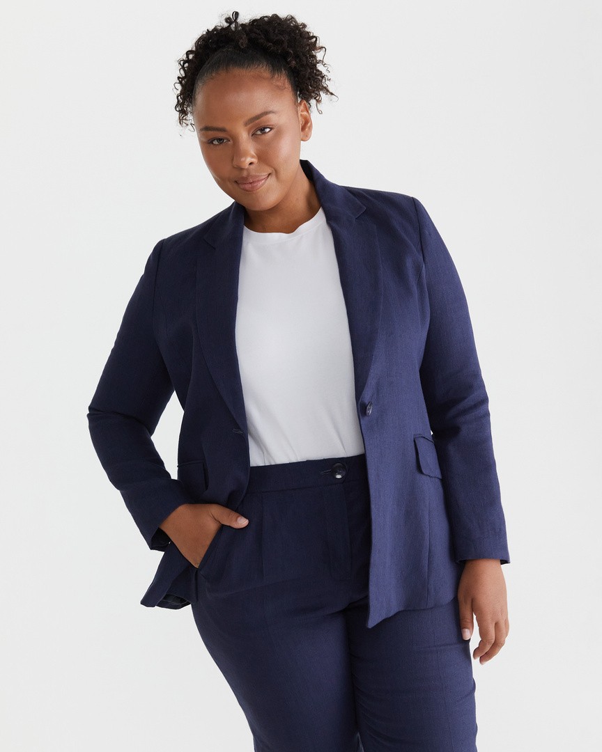 Navy blue linen hot sale jacket ladies