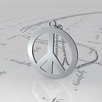 White gold peace deals sign necklace