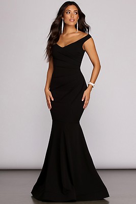 Black Rose Applique Crepe Dress