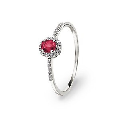Bague Fiançailles Rubis Naturel 2ct – Diamants – Or Blanc 14 Carats – Femme