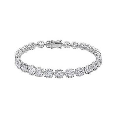 Bracelet Argent Sterling Effet Diamants - Longueur 18 Cm, Occasion