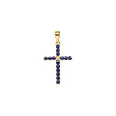 Pendentif Croix Or 18K 750 – Sertie De Saphirs Et Rubis, 18 Mm, Marque FMF, Neuf