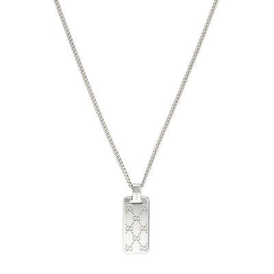 Gucci Ghost GG Logo Silver Skull Tag Necklace