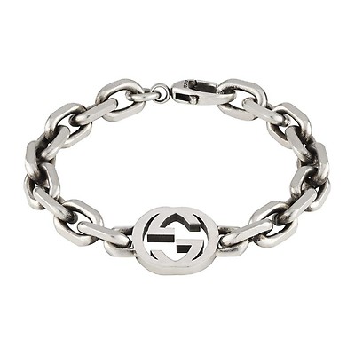 Gucci Interlocking G Silver & Green Boule Chain Bracelet