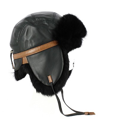 thumbnail interactive-video image 1 of Victoria Men's Real Sheepskin Shearling Leather Trapper Hat – Ushanka Style, Espresso Brown/Tan, Sizes S-3XL 1 of 2