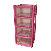 4 Drawer Plastic Storage Tower Silver Frame Clear Drawer