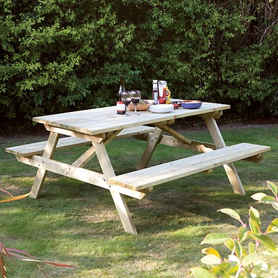 Rowlinson 5ft Garden Picnic Bench, Eight Seater Round Wooden Picnic Table By Rowlinson