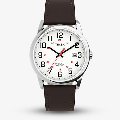 Timex Easy Reader - Reloj de pulsera de piel de 38 mm, café/Dorado